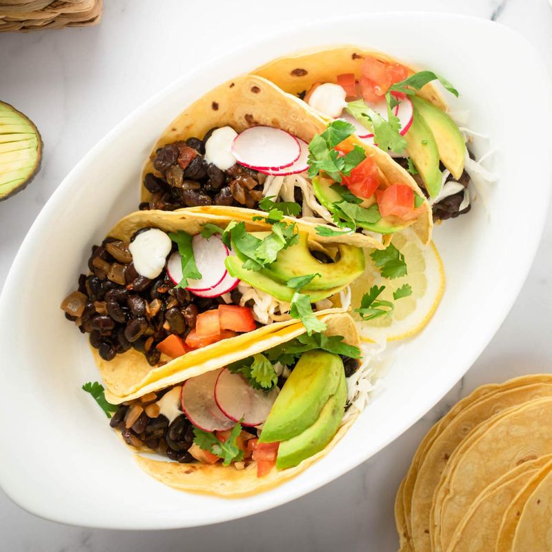 Chipotle Black Bean Tacos with Avocado Crema