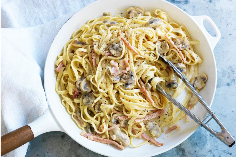 Spaghetti Carbonara-Ish with Pantry Bacon