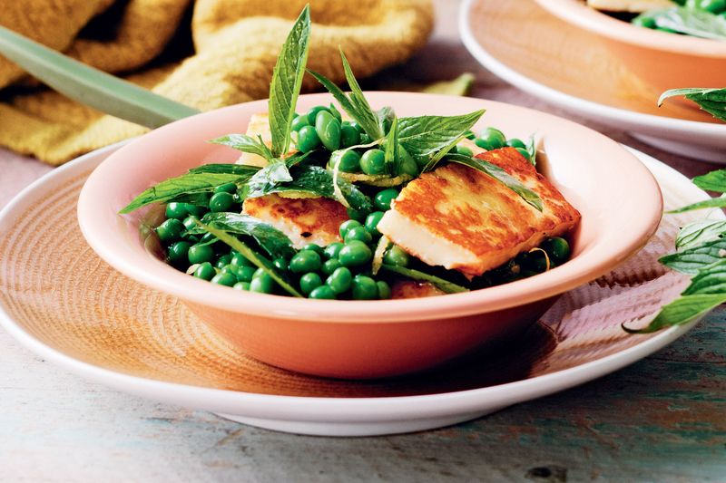 Grilled Halloumi With Minted Peas