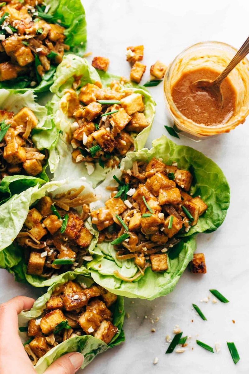 Spicy Peanut Tofu Lettuce Wraps