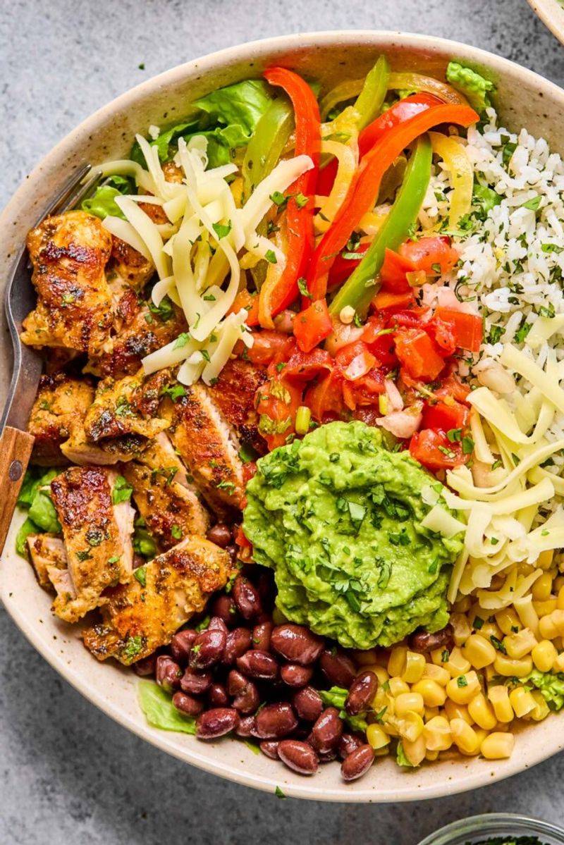 Burrito Bowl With Beans, Meat, And Guacamole