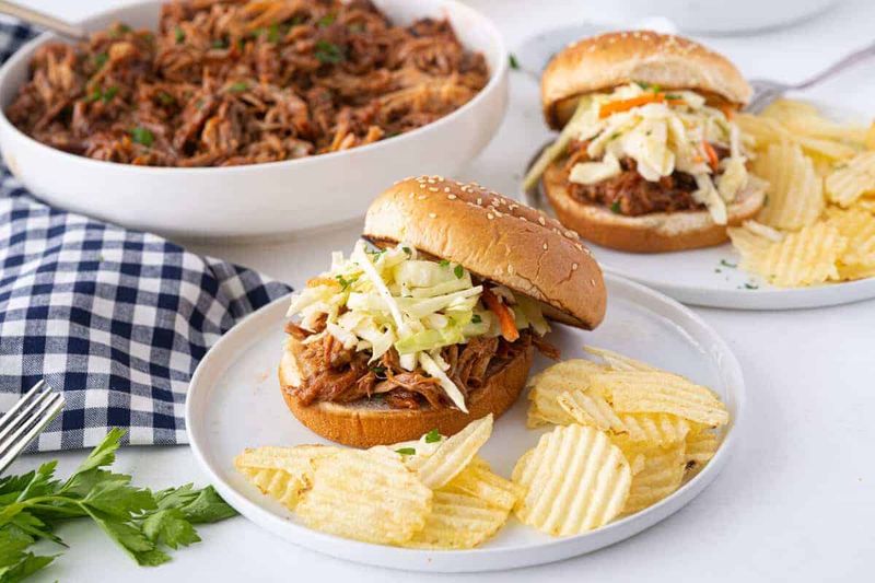 Chopped Pork BBQ Sandwich With Slaw