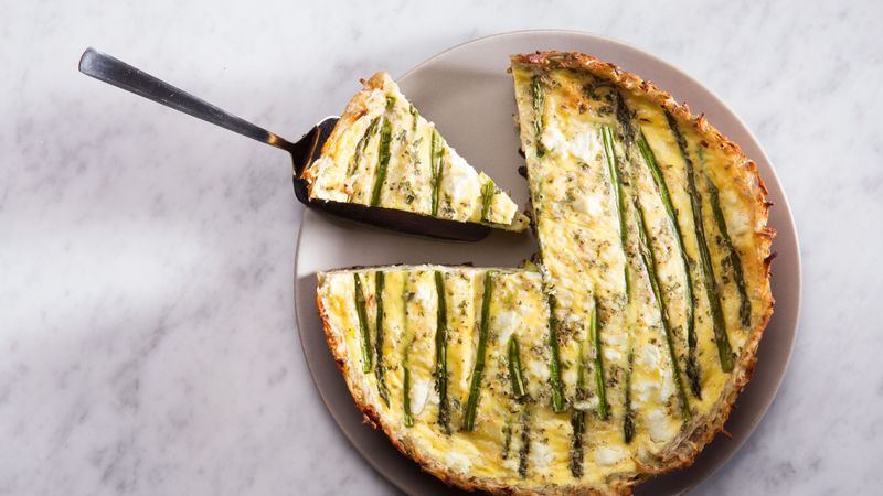 Asparagus and Two-Cheese Quiche With Hash-Brown Crust