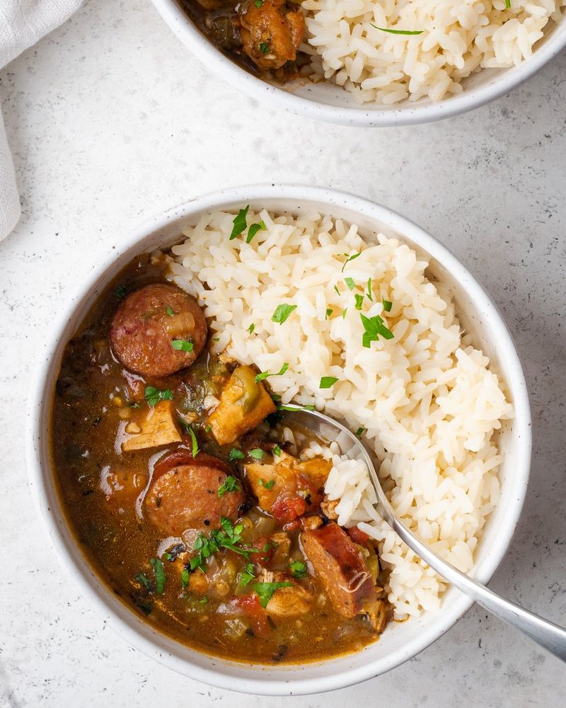 Chicken and Sausage Gumbo Over Rice