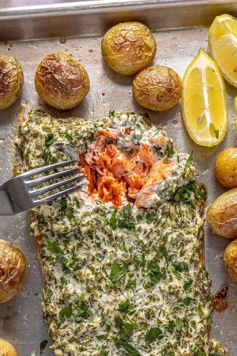 Lemon Dill Salmon and Potato Bake