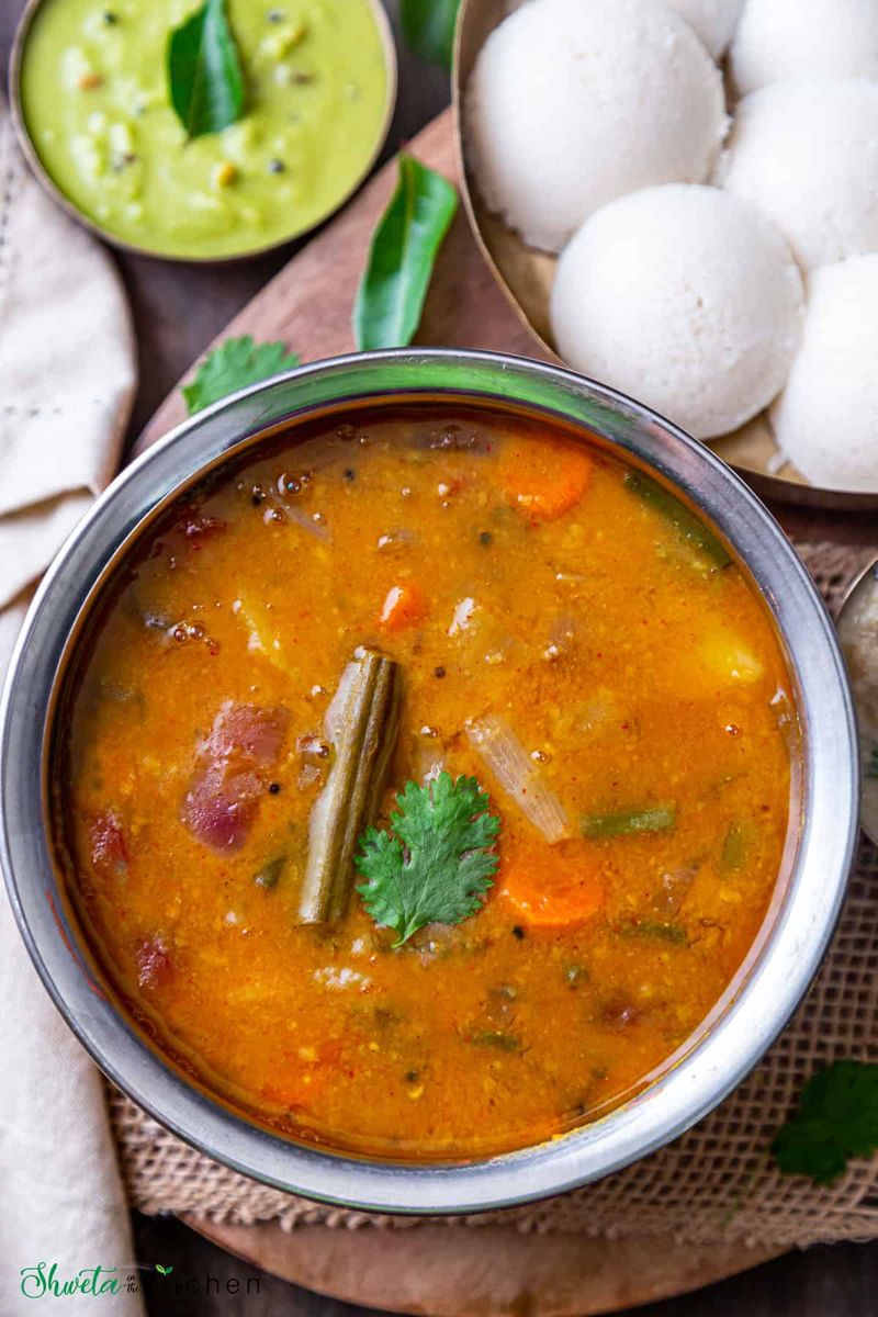 Sambar with rice or idli