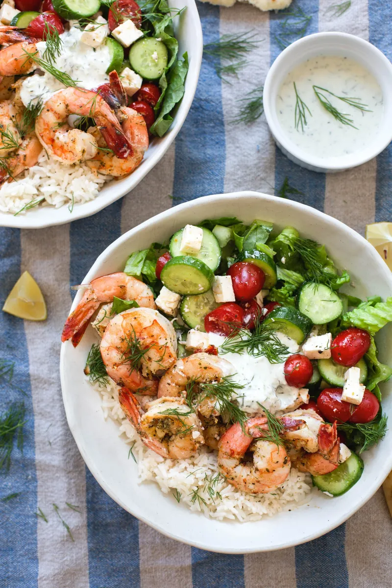 Grilled Shrimp Greek Salad Bowls
