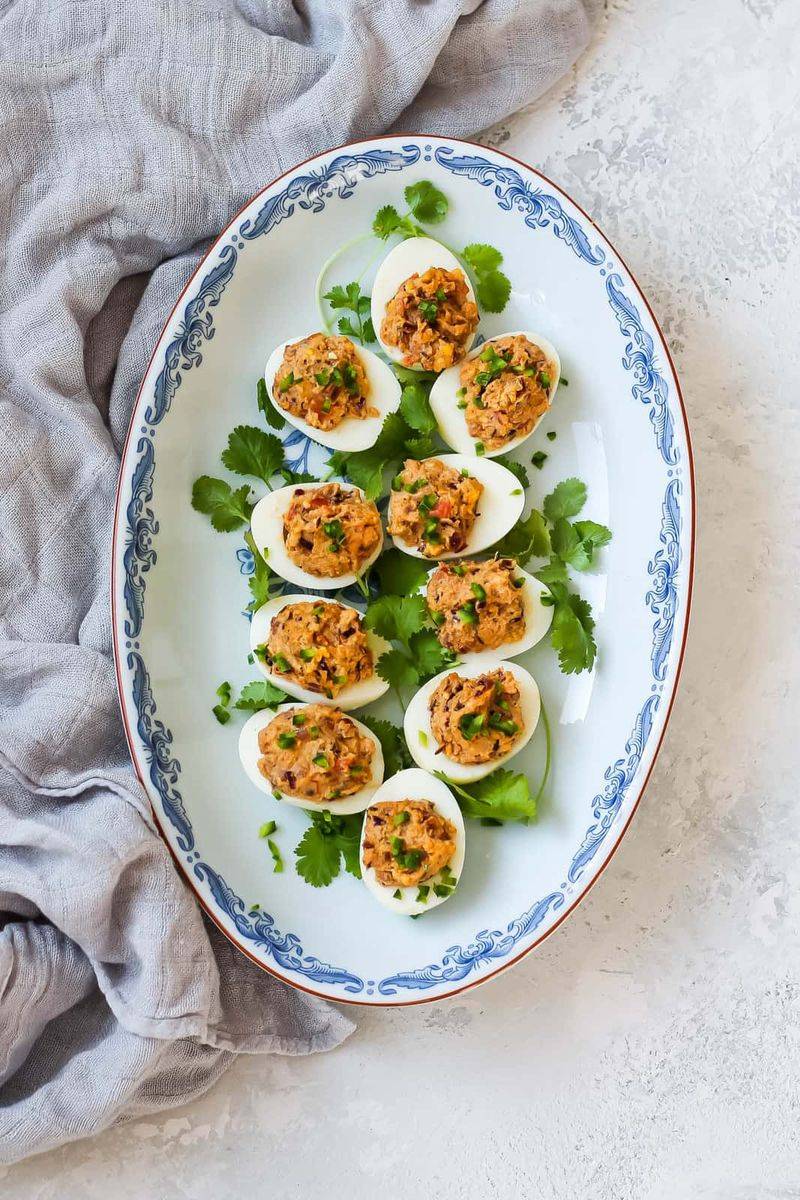 Coconut curry deviled eggs