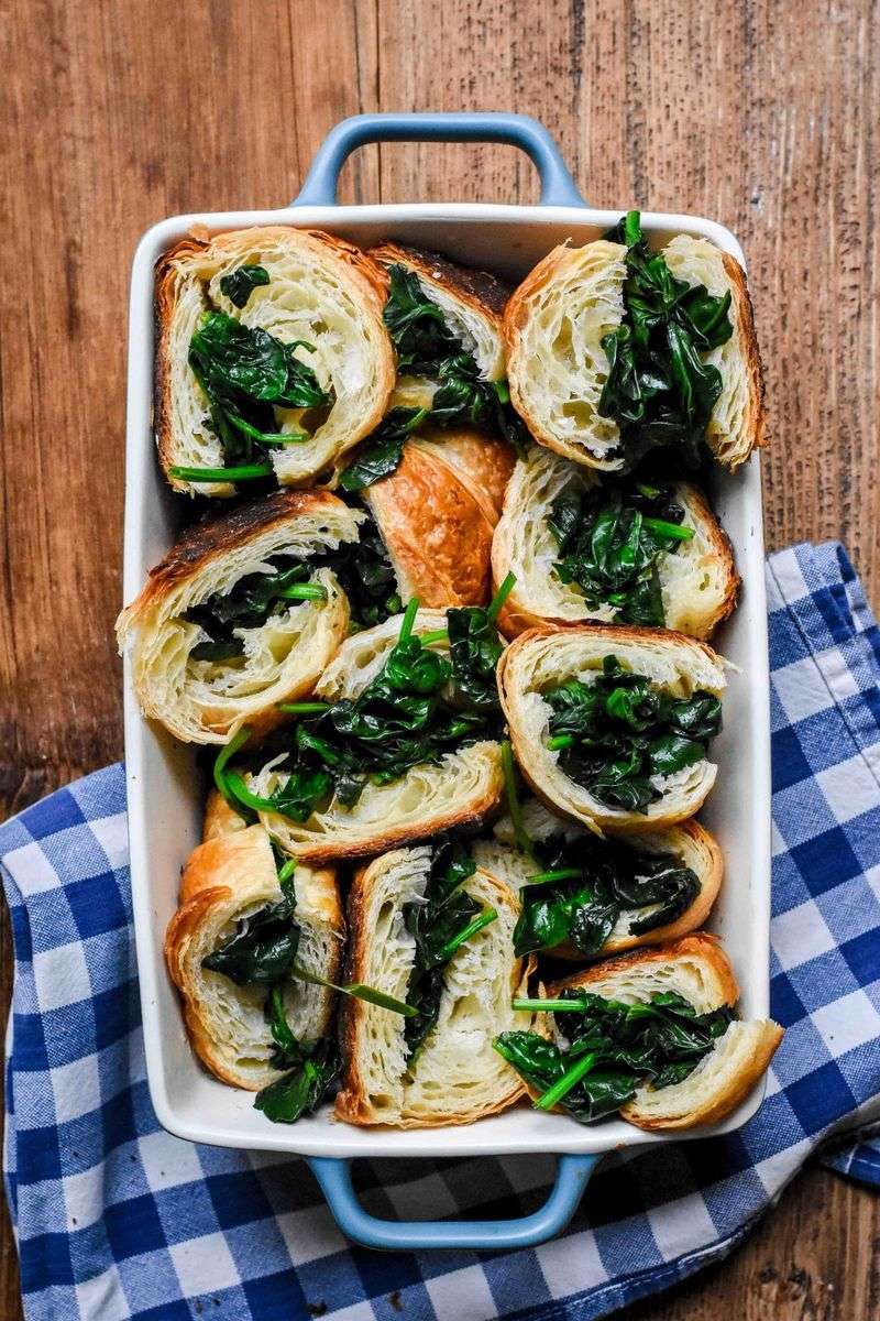 Savory Croissant Breakfast Bake with Spinach and Cheese