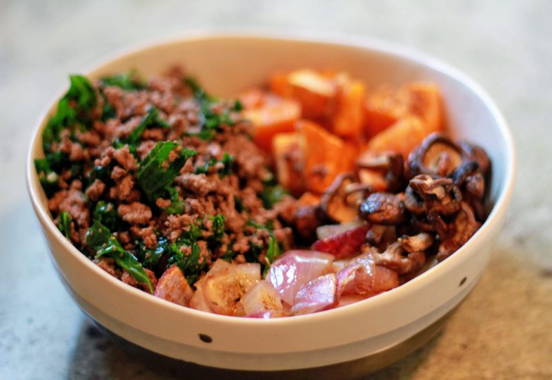 Ground Beef Skillet with Sweet Potato and Kale