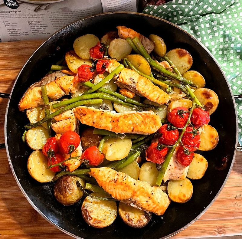 Salmon with Asparagus and a Small Roasted Potato