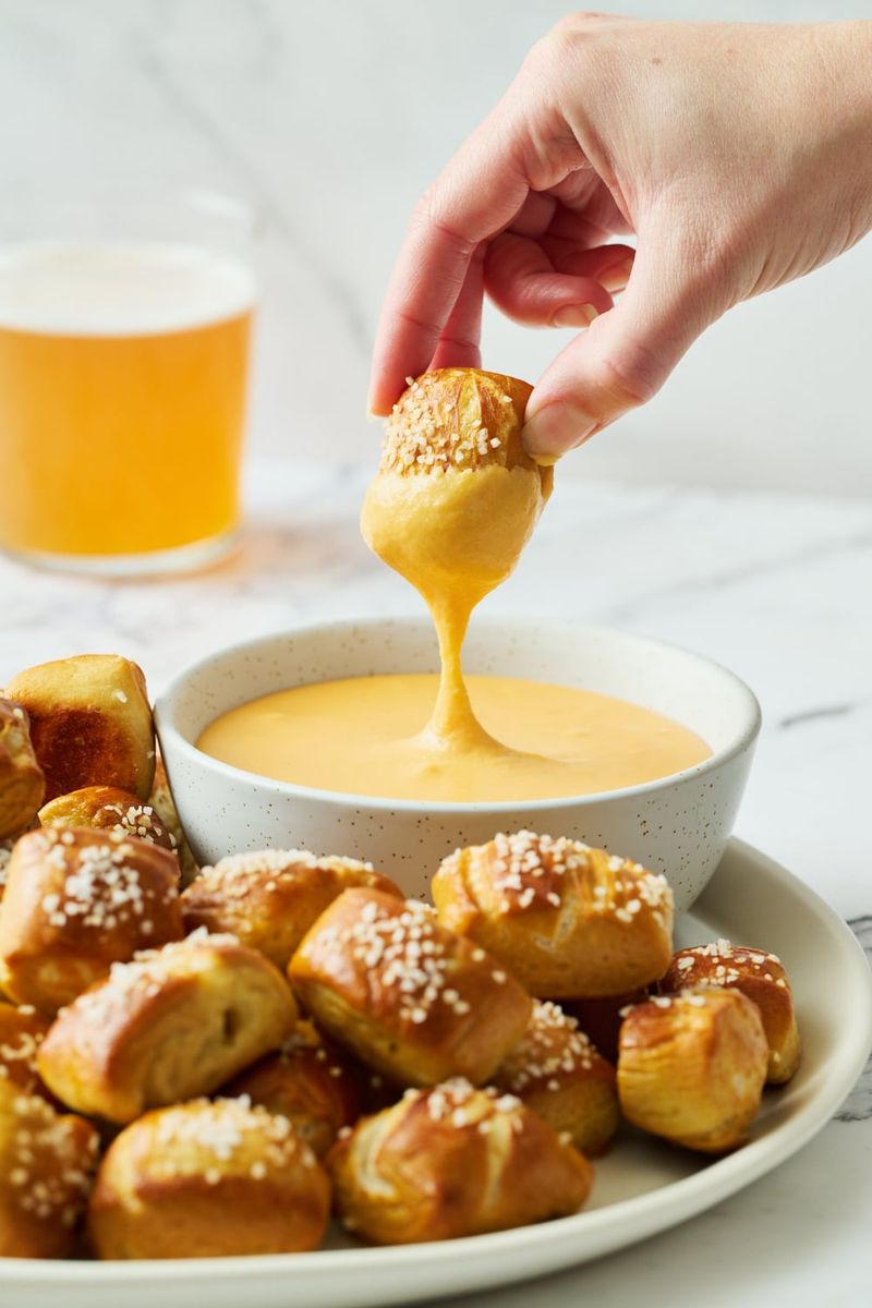 Soft pretzel bites with cheese dip