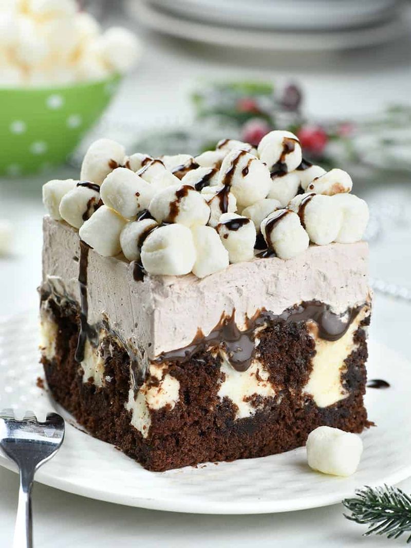 Chocolate Marshmallow Poke Cake