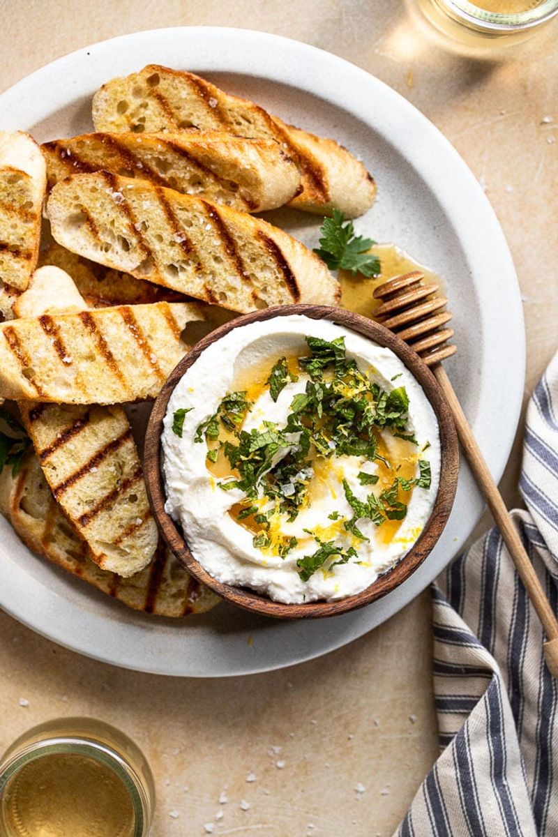 Garlic Herb Flatbread with Whipped Ricotta