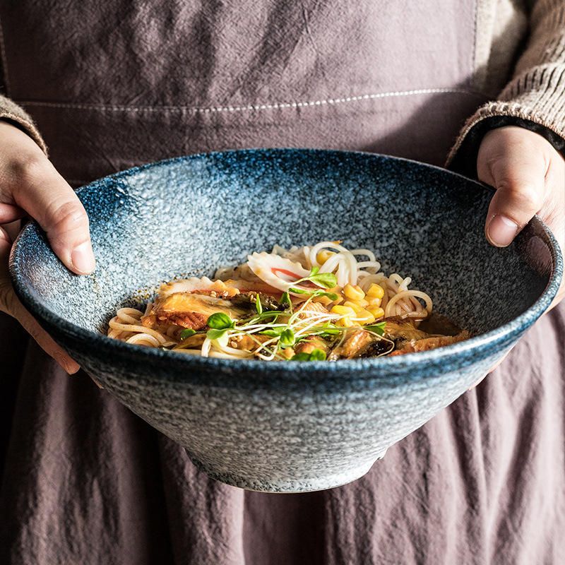Ramen in a heavy bowl (with dramatic toppings)