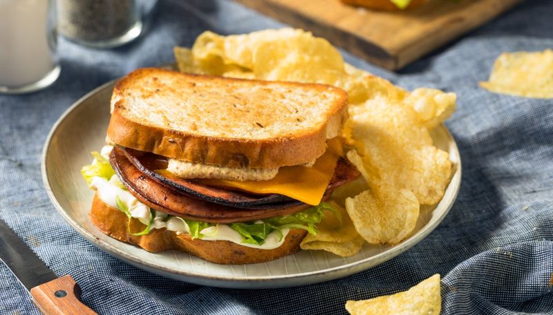 Bologna sandwich and chips