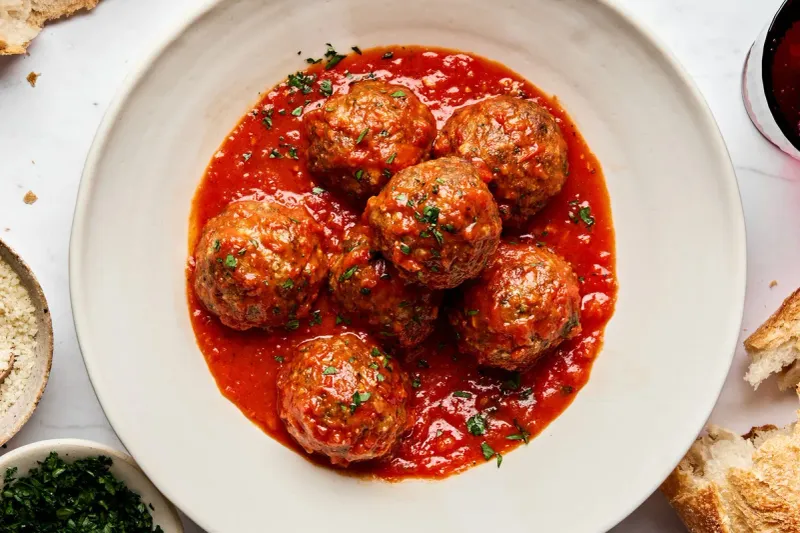 Meatballs with Marinara, Garlic Bread, and Salad
