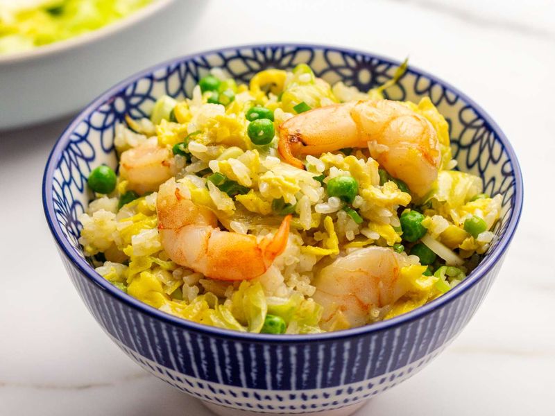 Shrimp Fried Rice with Peas and Eggs