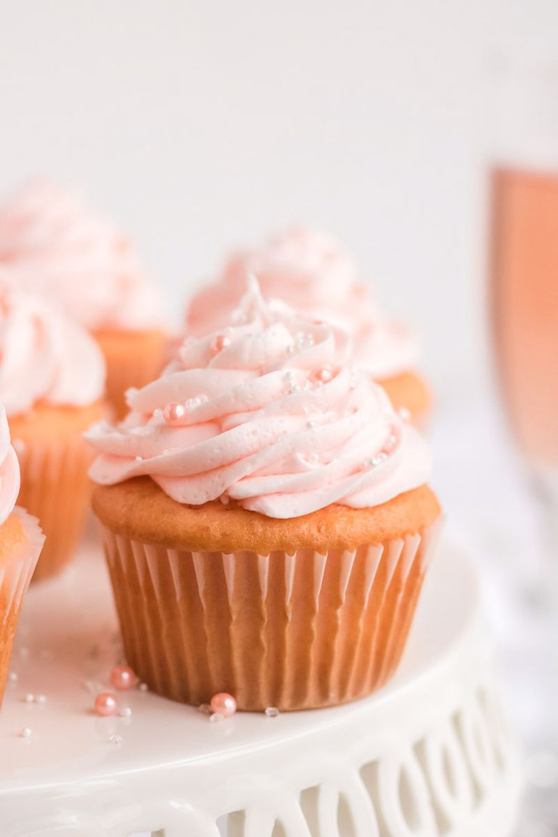 Champagne Cupcakes with Strawberry Frosting