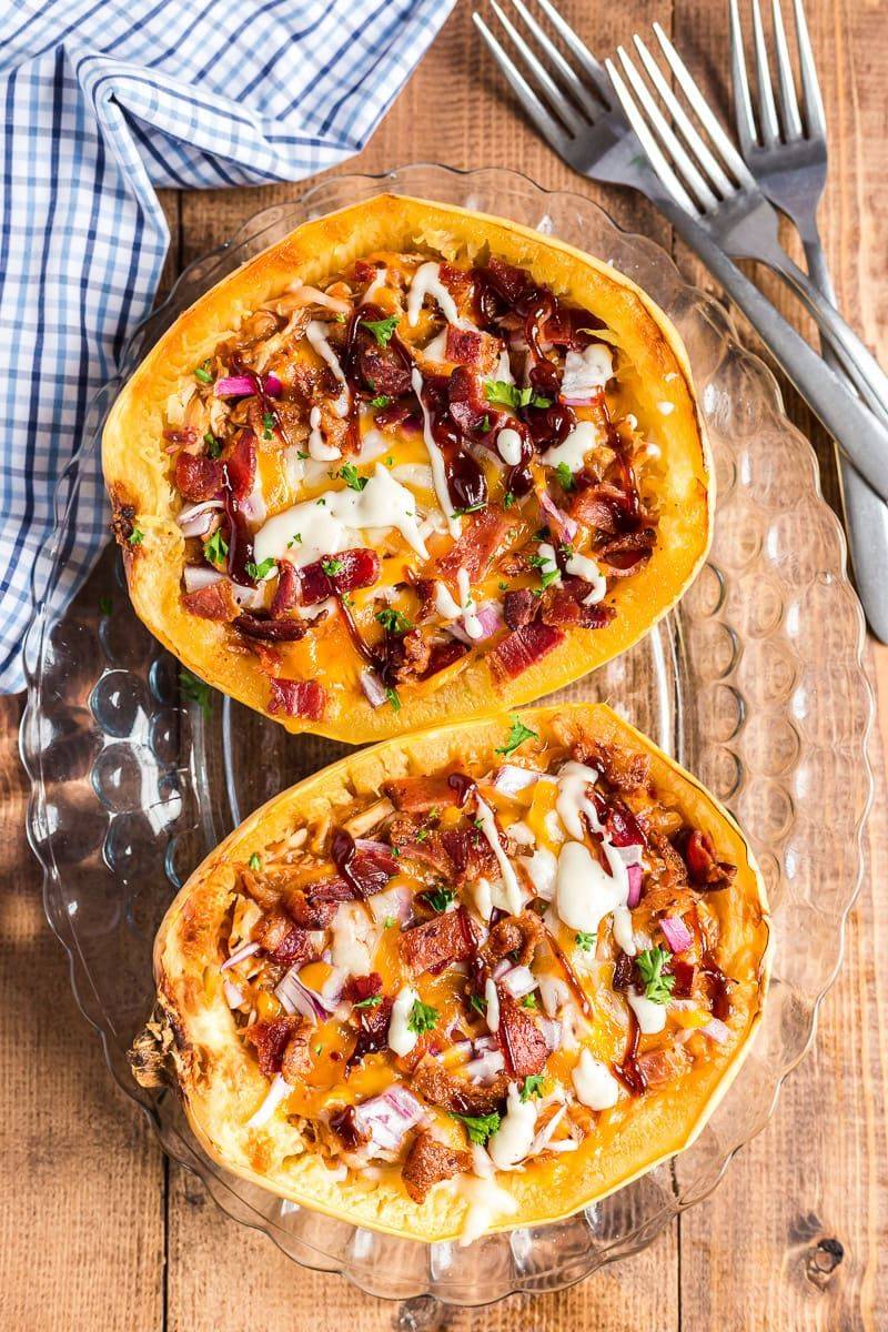 BBQ Chicken Spaghetti Squash Bake