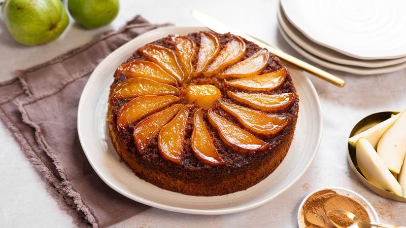 Almond Pear Upside-Down Cake