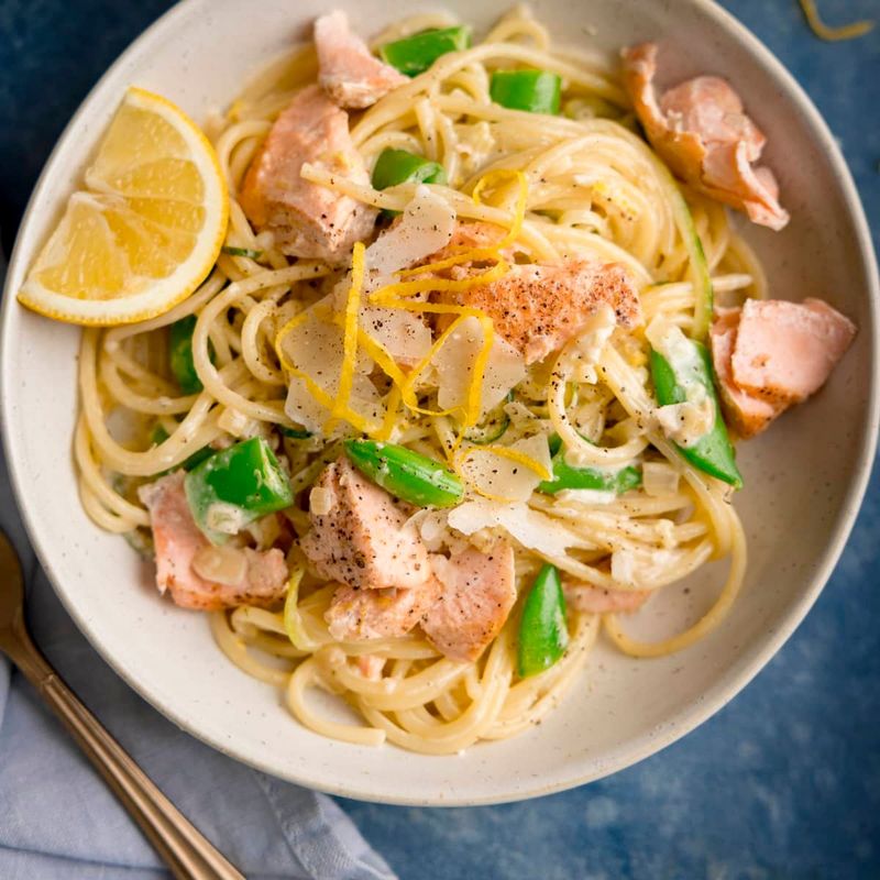 Seafood pasta with fish