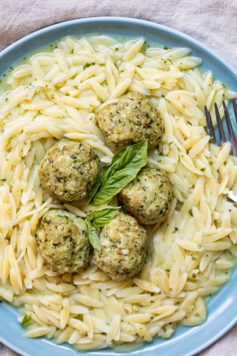 Pesto Turkey Meatballs with Orzo
