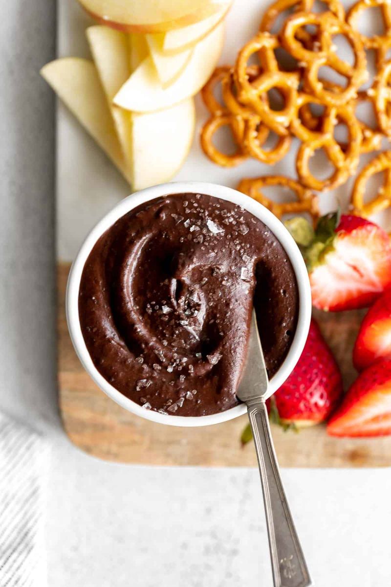 Chocolate hummus with strawberries
