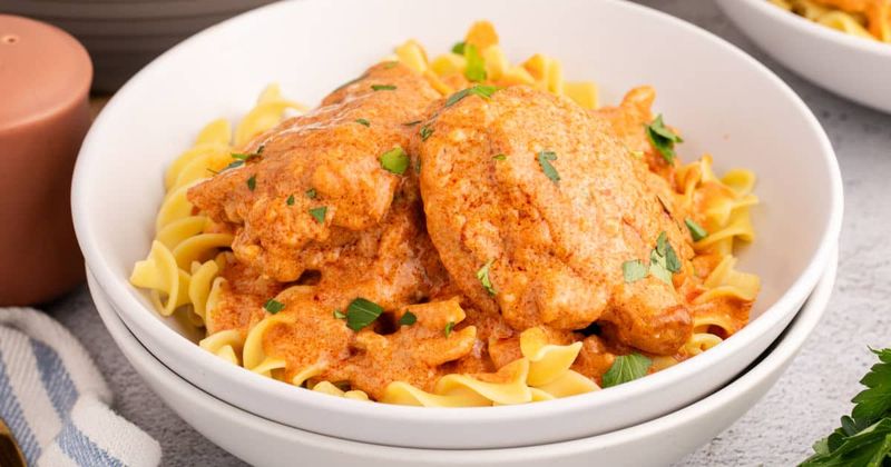 Chicken Paprikash Over Noodles