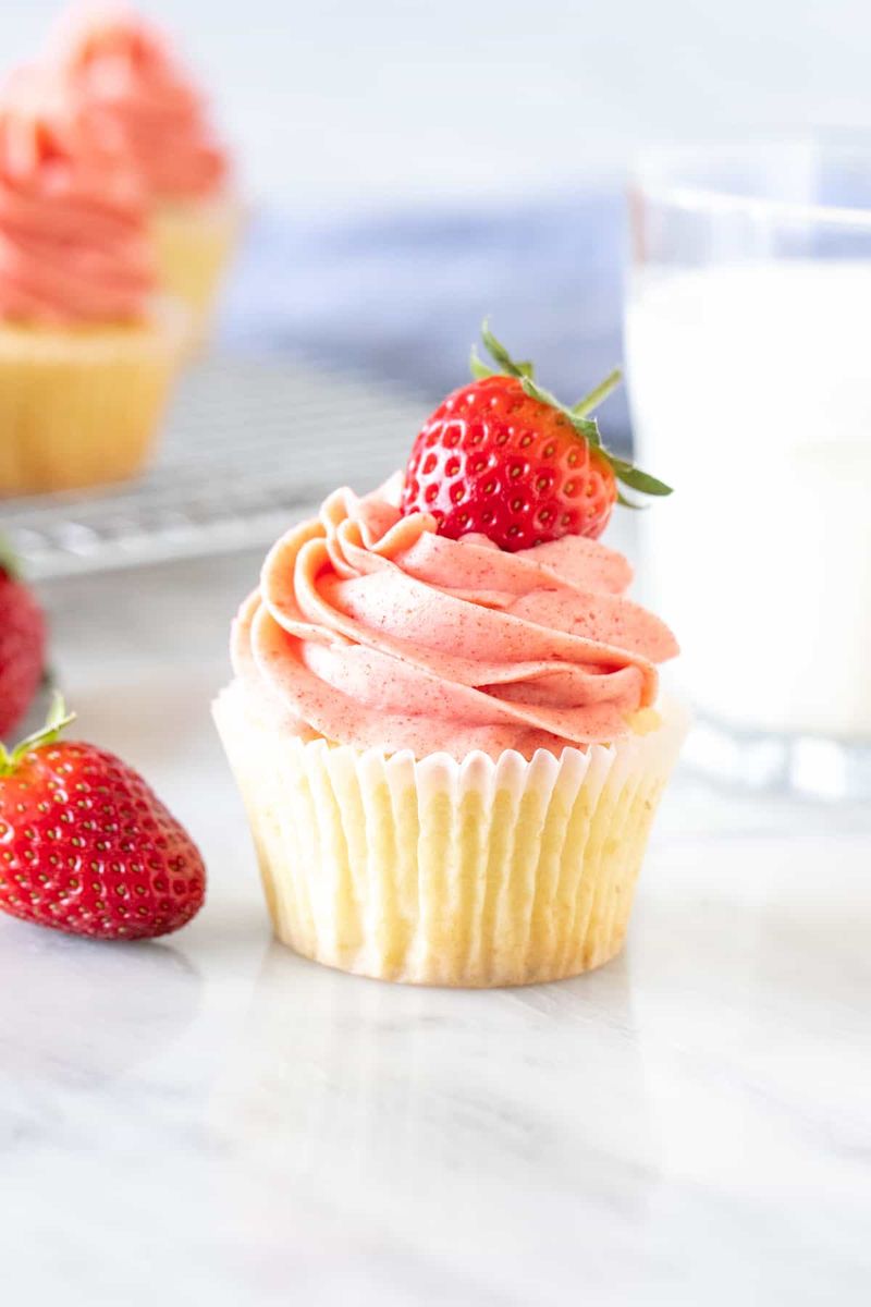 Vanilla Cupcakes with Strawberry Frosting