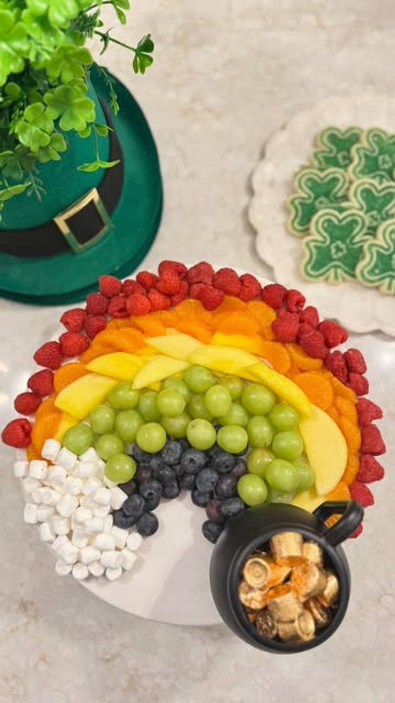 “Pot of Gold” Rainbow Fruit Skewers