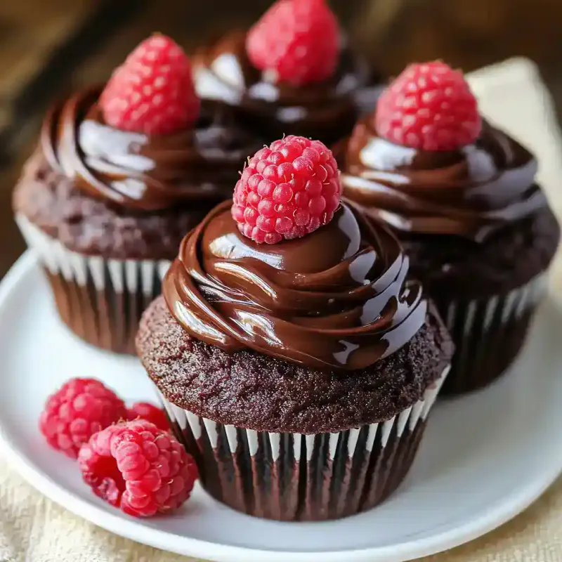 Chocolate Cupcakes with Raspberry Ganache
