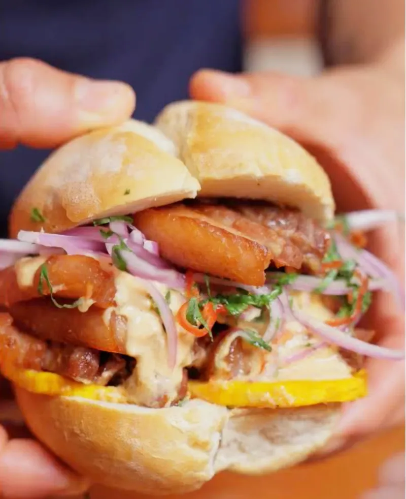 Peruvian Chicharrón with Sweet Potato and Salsa Criolla