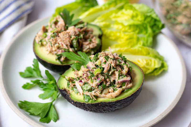 Avocado boats filled with tuna salad