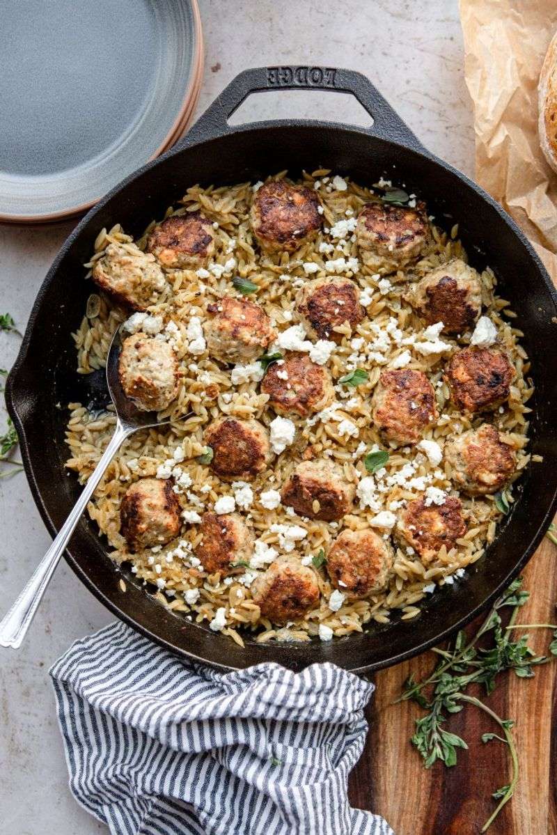 Greek Lemon Rice and Meatball Bake
