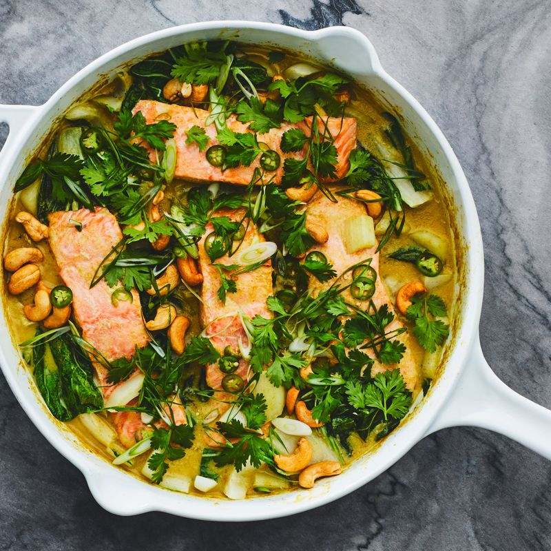 Salmon Rice Bowls With Coconut-Ginger Broth