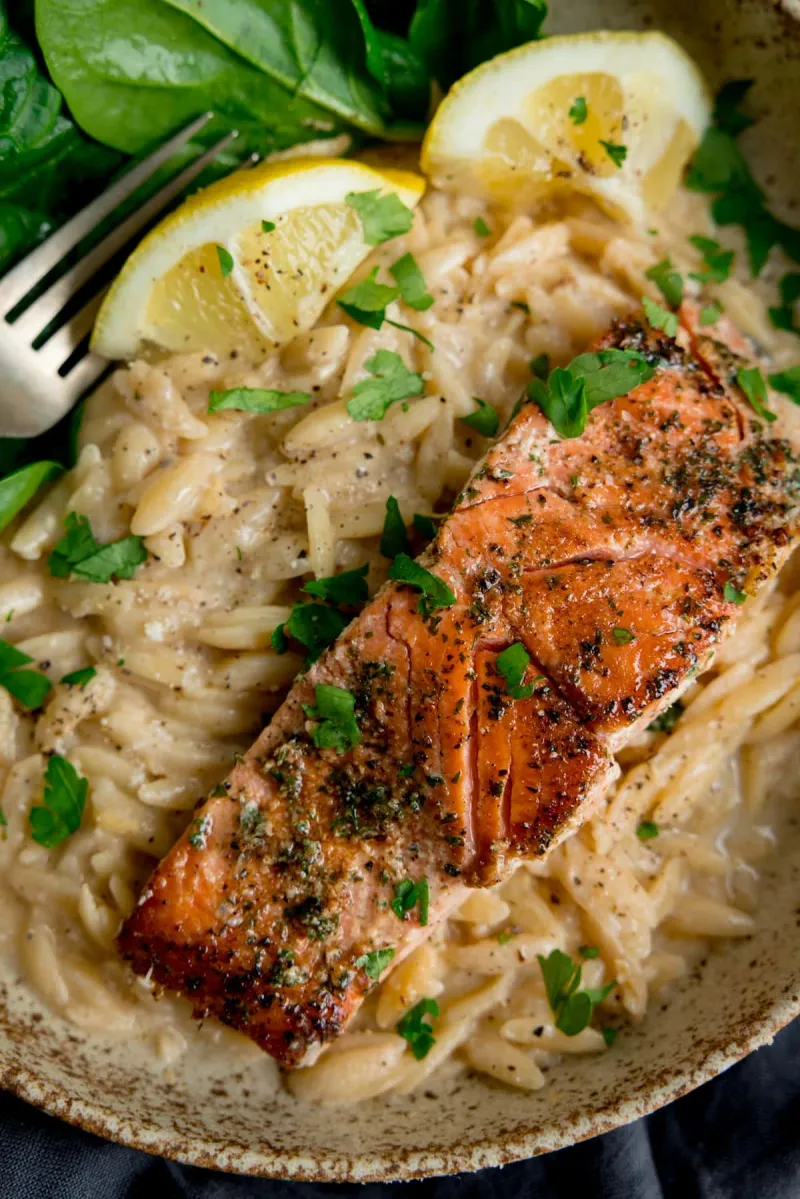 Garlic Lemon Orzo with Salmon