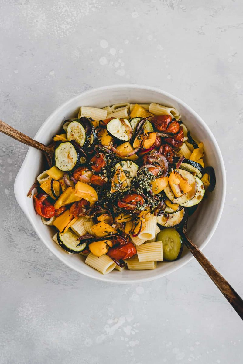 Roasted Veggie Balsamic Pasta Salad