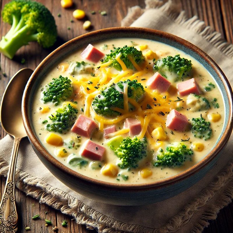 Broccoli Cheddar Soup + Ham and Cheddar Melt