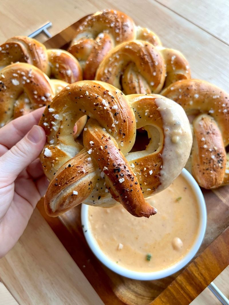 Soft pretzel with cheese dip
