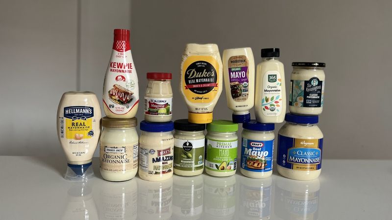 Condiments: store brand near bottom shelf