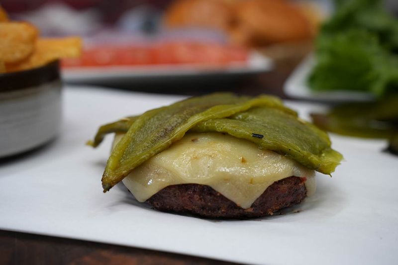 Bison Burger With Green Chile and Cheddar