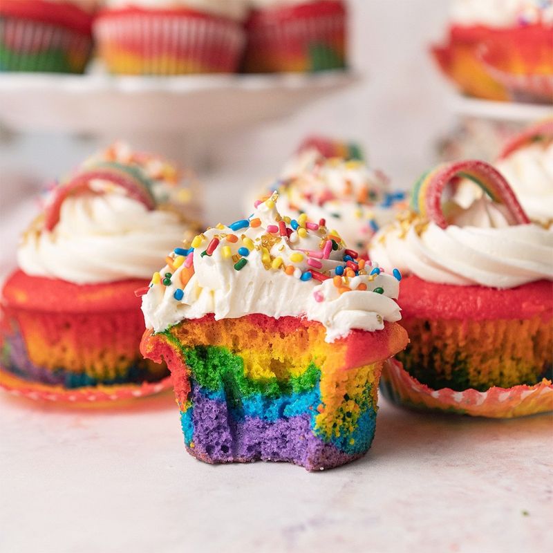 Rainbow Cupcakes With Swirled Batter