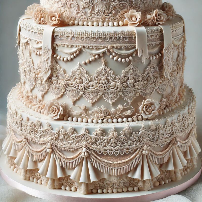 Vanilla Cake With Lace Piping