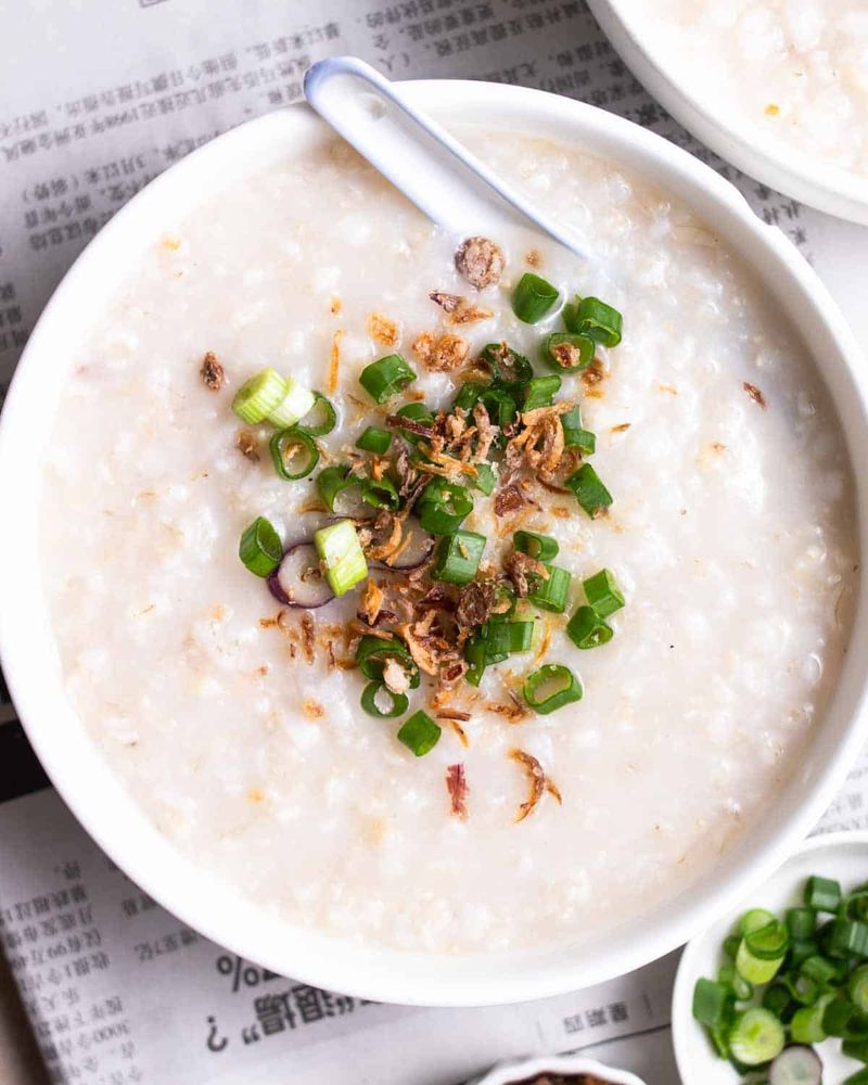 Chinese Congee with Ginger Scallion Oil