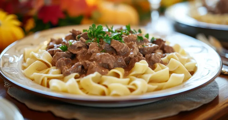 Beef Stroganoff With Egg Noodles (Cafeteria Style)