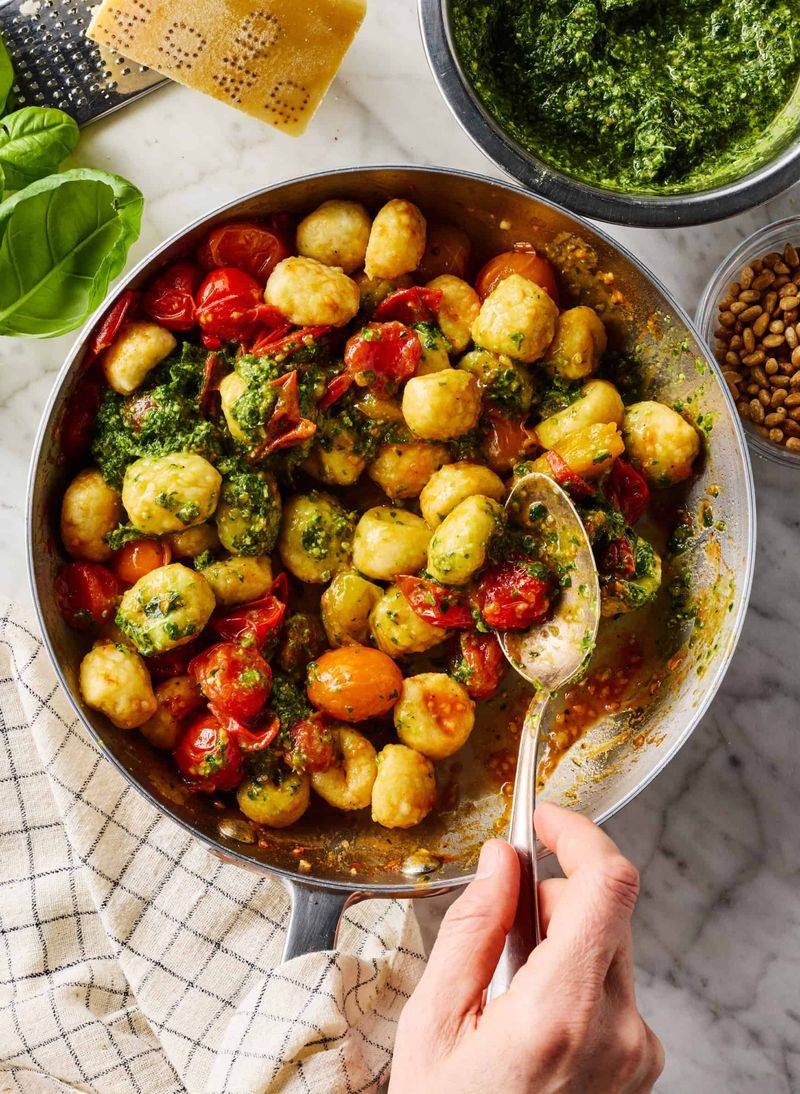 Pesto Cream Gnocchi With Roasted Cherry Tomatoes