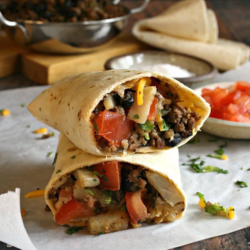 Cheesy Beef and Potato Burritos