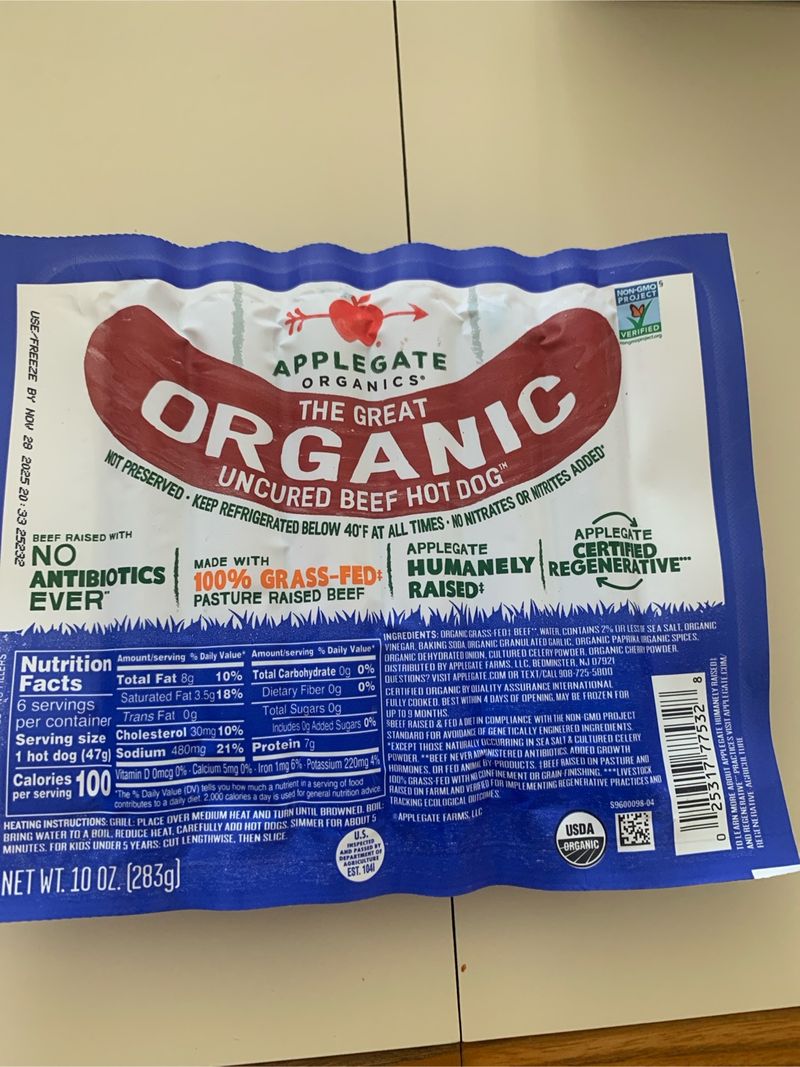 Applegate Organics “The Great” Uncured Beef Hot Dogs