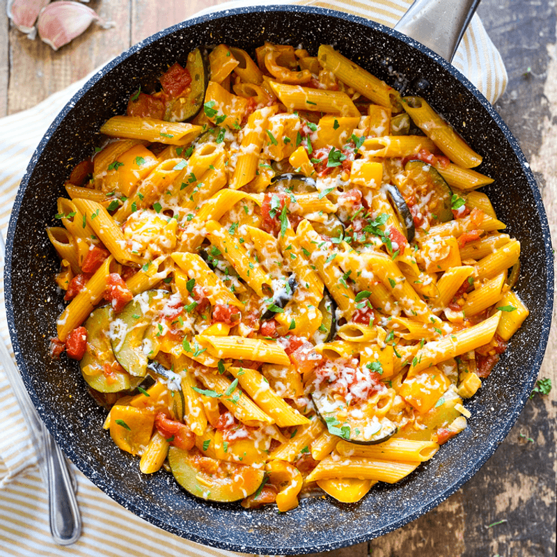 Saffron Pasta with Chicken and Eggplant